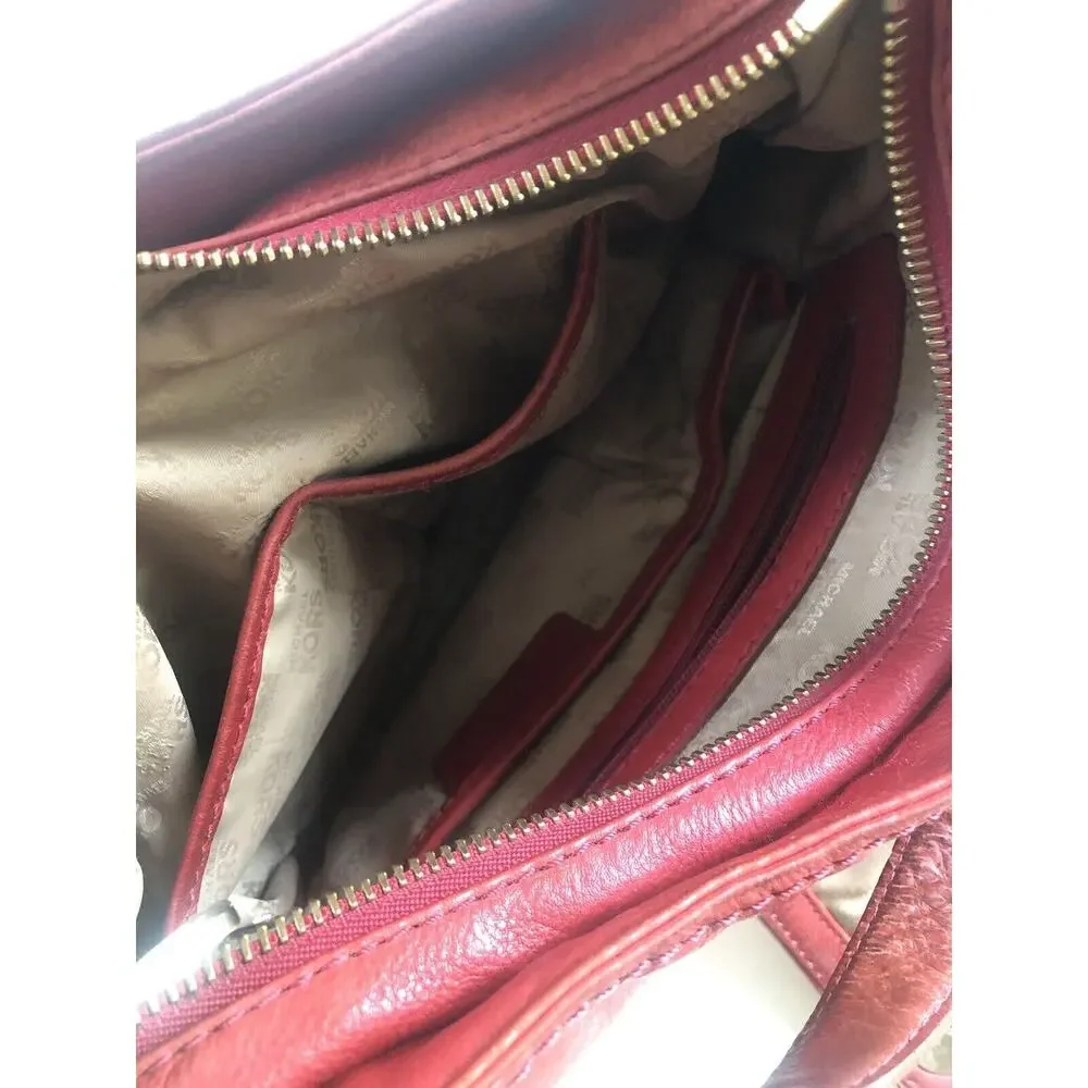 Michael Kors Red Leather Studded Hobo Shoulder Handbag Purse
